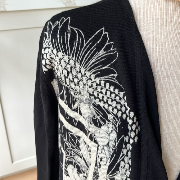 EUC Desigual black and white shawl collar open front cardigan fringe hem - Picture 4 of 12